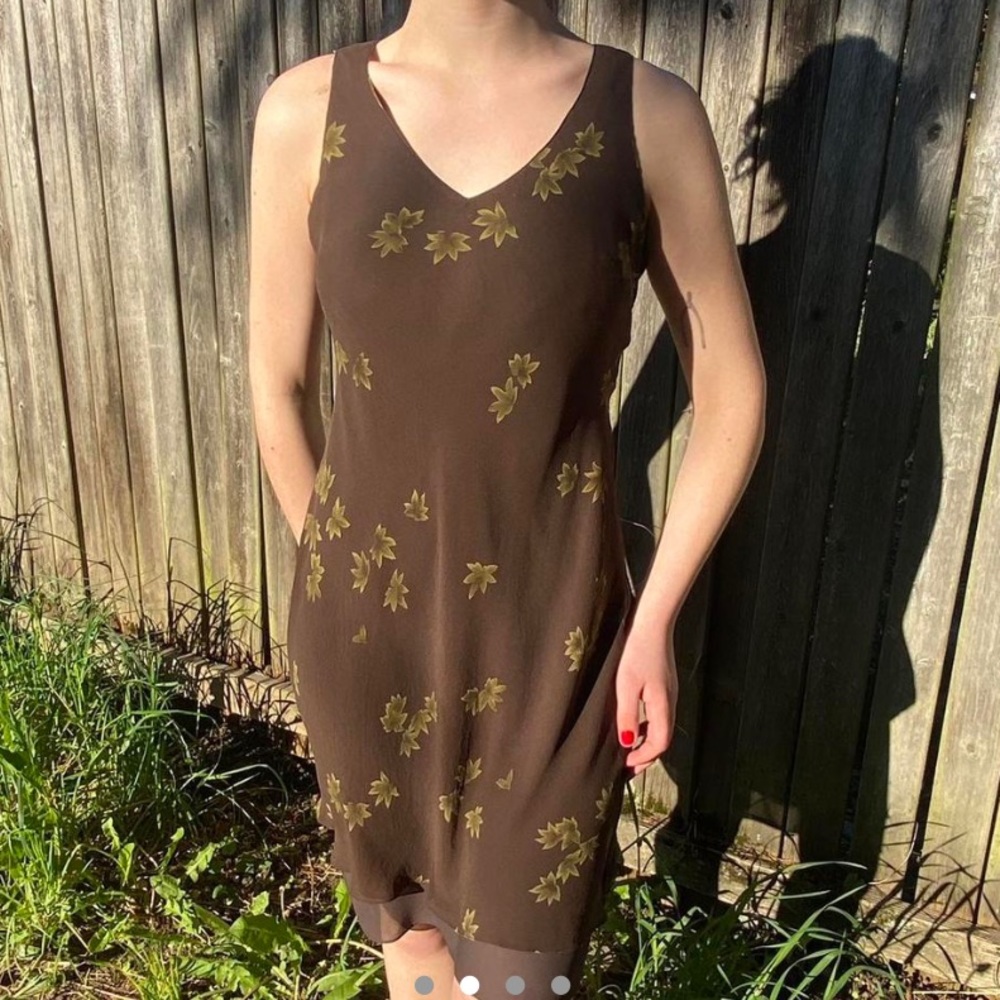 90’s Brown Floral Silk Layered Midi Dress